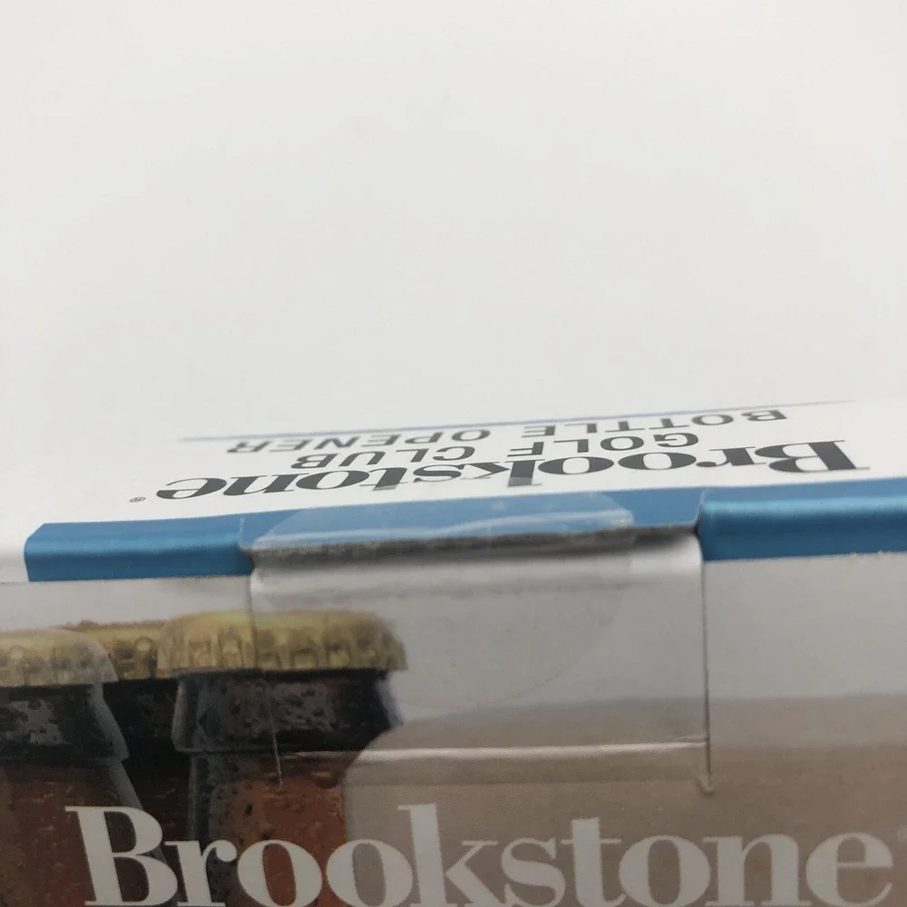 Brookstone Golf Club Bottle Opener Beer Soda New W Box Nickel Plated Wood Accent